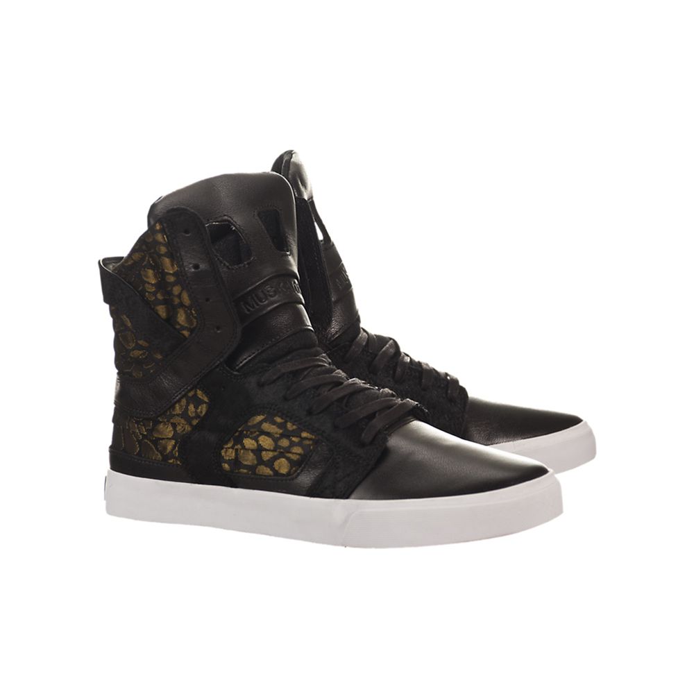 Baskets Montantes Supra SkyTop II Noir Doré Black/Gold-White Homme | UOR-98173222